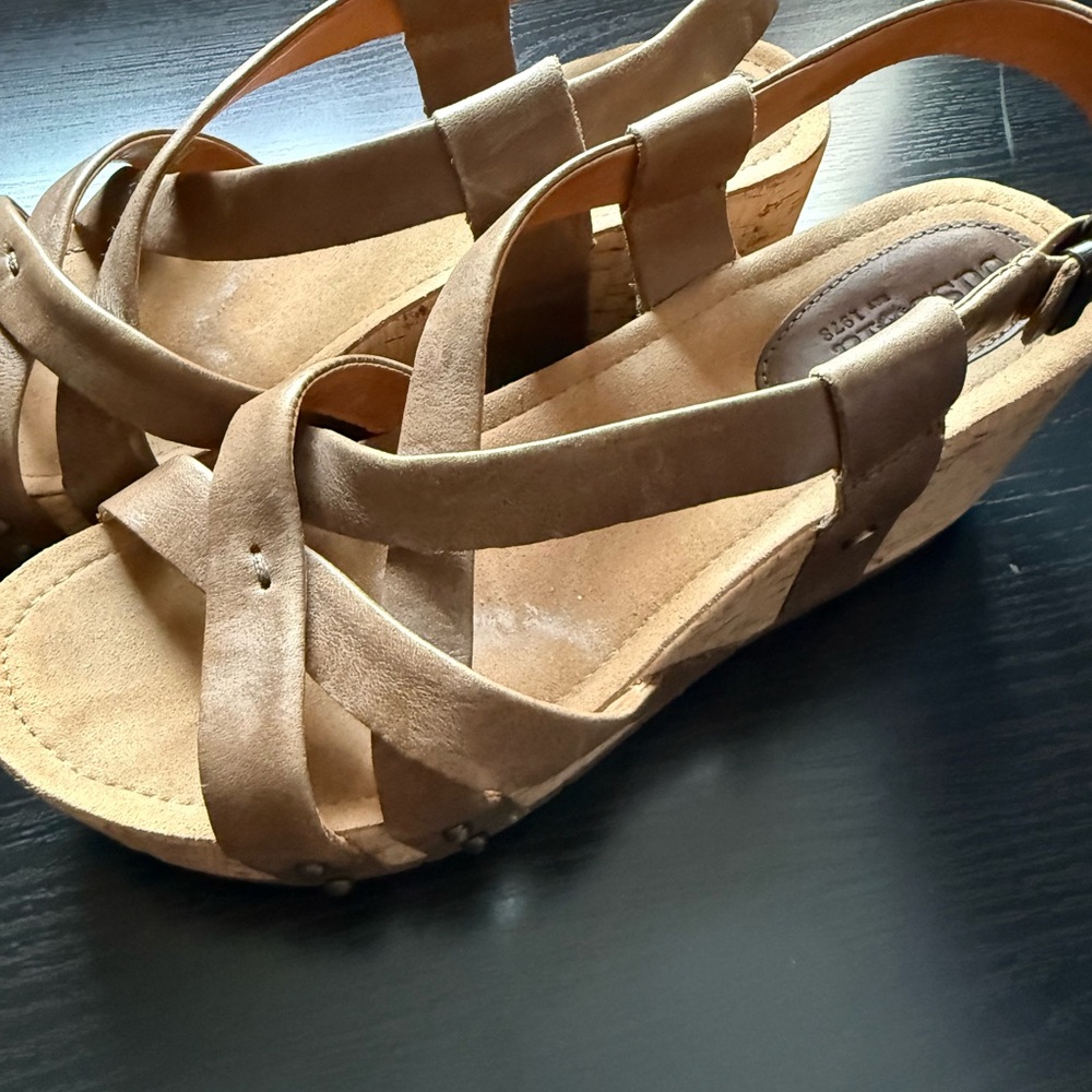 Bussola Tan Leather Cork Wedge Sandals | Size 7 | Like New - Picture 7 of 7